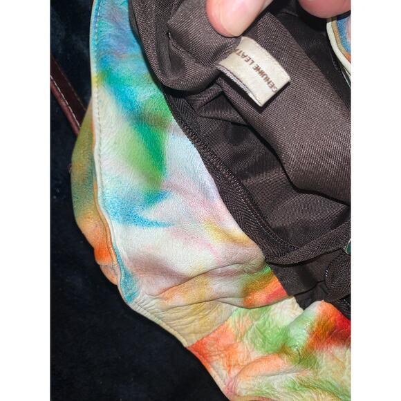 VINTAGE 90's/Y2K GORGEOUS TIE DYE LEATHER MESSENGER BAG FESTIVAL BOHO - Picture 8 of 9